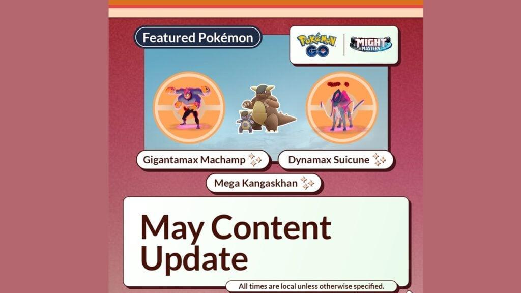featured image for our news on Pokémon GO May 2025. It shows the May Content update with three pokemon.