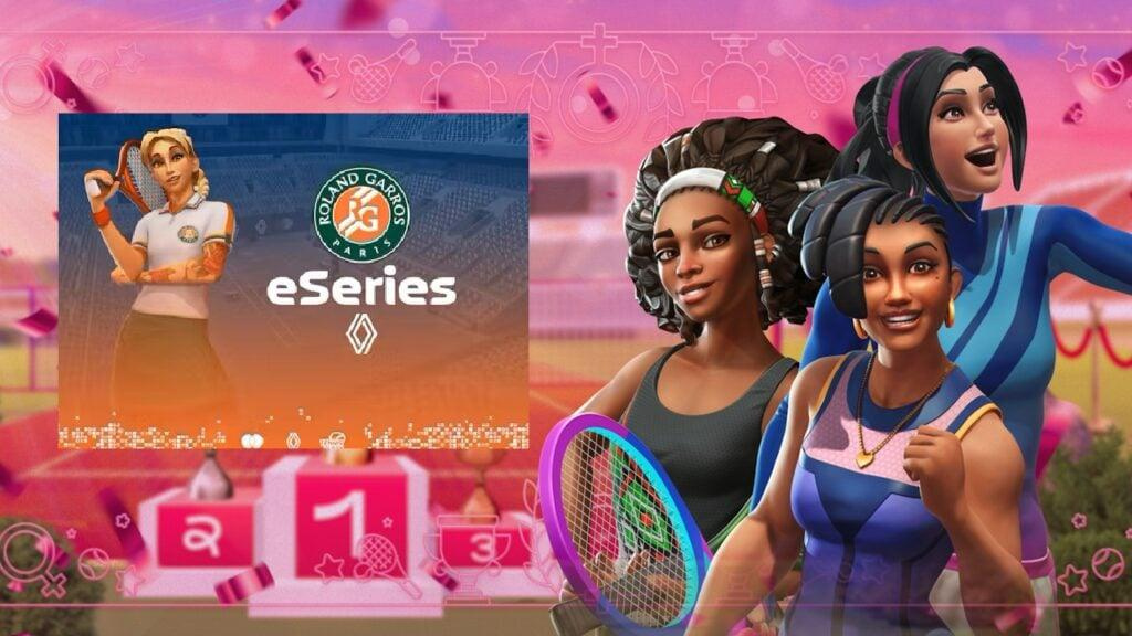 featured image for our news on Roland-Garros eSeries 2025. It shows three four female players and the eSeries logo.